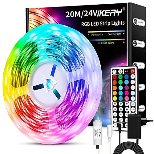 „Erlebe die Magie der IKERY LED Streifen! 🌈 RGB Farbwechsel, dimmbare Leiste mit IR-Fernbedienung - Perfekt für DIY Deko in Haus, Party, Küche & Weihnachten! 🎉🎄 20m pure Farbe! #LEDBeleuchtung #DIY“