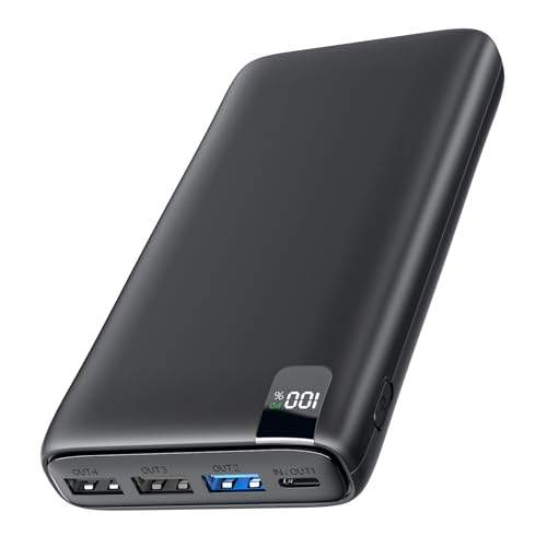 Hiluckey Powerbank 27000mAh Externer Akku: 22,5W Schnellladefunktion Power Bank PD USB C Tragbares Handy Ladegerät mit LED Display Kompatibel mit Smartphone Tablet