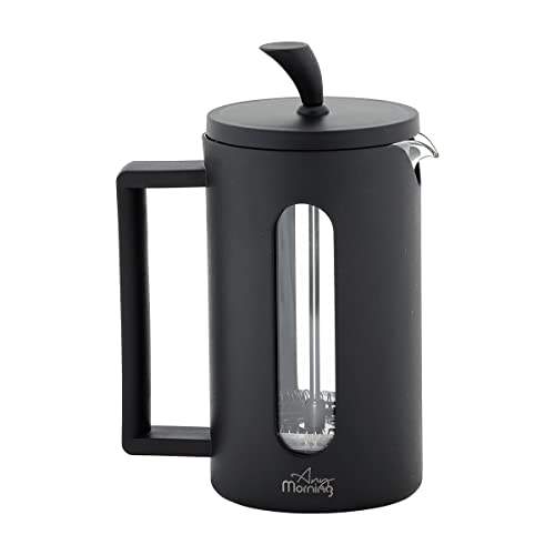 Any Morning French Press Kaffeemaschine | Borosilikatglas Heiß- und Kalt-Kaffeebereiter | Kaffee-Presse Edelstahlfilter | Langlebig | Hitzebeständig | Schwarz | 600 ML