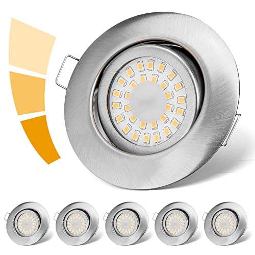 📍 **LED Einbaustrahler 230V Flach Dimmbar, Spots 3 stufe, 6W IP44 Bad Einbauleuchten Deckenspots Deckenstrahler,Warmweiß 3000K Schwenkbar Einbauspots für Badezimmer Küche Wohnzimmer,6er Set**