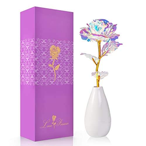 OEAGO Weihnachten Rose Geschenke für Frauen Mama, Personalisiert Geschenke Galaxy Rose Blume mit Vase,Frauen Nikolaus Geschenke für Weihnachten Valentinstag Muttertag