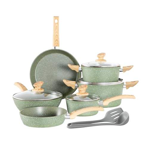 Entdecken Sie das 12-teilige Kitchen Academy Induktion Töpfe Set! 🌟 Grüner Granit Kochtöpfe mit Antihaftbeschichtung – PFOA & PFOS-frei! 🥘 #Kochkunst #Induktion #Topfset #Nachhaltigkeit