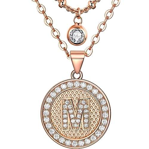 JENDEAR Kette mit Buchstaben für Damen-Kette Mehrreihig-Alphabet Cubic Zirconia Anhänger/Silber Gold Roségold/A-Z Initial Namen Layering Halskette Geschenk