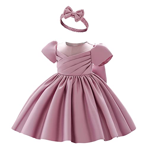 AGQT Baby Mädchen Kleinkind Prinzessin Kleid Blume Mädchen Bowknot Elegantes Party Kleid Geburtstag Hochzeit Taufkleid Bean Paste Rosa Größe 18-24 Monate