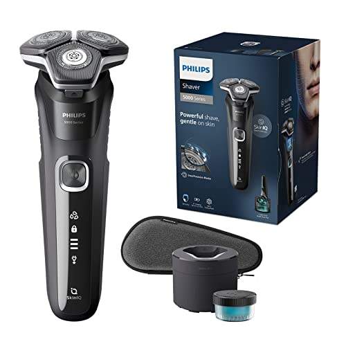 Philips Shaver Series 5000 – Elektrischer Nass- und Trockenrasierer für Herren mit ausklappbarem Trimmer, Reinigungsstation, Reinigungskartusche & Reiseetui (Modell S5898/50)