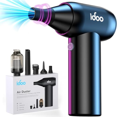 iDOO Druckluftspray Elektrische Staubgebläse, Metall, 2 in 1, 3-Gang Auto Reinigungsset Luftspray mit Reinigungsbürste und USB Schnellladung, Compressed Air Duster für PC,Tastatur Reinigung,Laptop