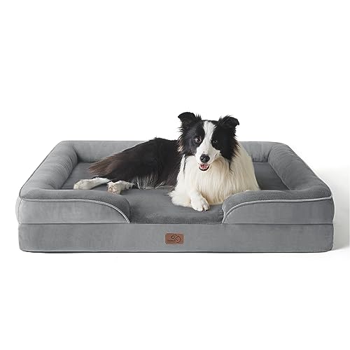 BEDSURE orthopädisches Hundebett, ergonomisches Hundesofa, waschbar, rutschfest, Kistenschaum, 106x80 cm, 89x63 cm, 71x58 cm