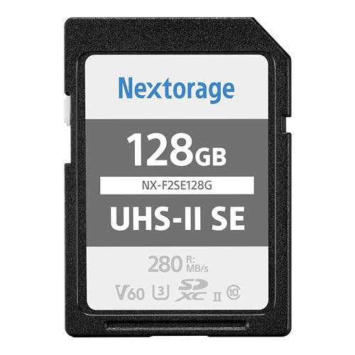 Nextorage 128GB UHS-II SDXC V60 Speicherkarte, 280MB/s Lesegeschwindigkeit, 100MB/s Schreibgeschwindigkeit, 4K Aufnahme