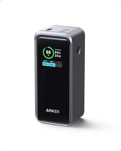 Anker Powerbank 20000 mAh, 200 W, 2 USB-C, 1 USB-A, digitales Display, kompatibel mit iPhone 14/13, Samsung, MacBook