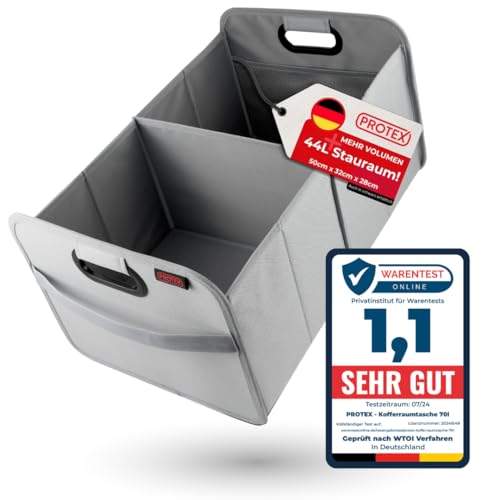 PROTEX Kofferraum Organizer [Testsieger 2024] 44L Auto Kofferraumtasche | Organizer Auto | Faltbare, stabile und wasserdichte Kofferraumtasche (grau)