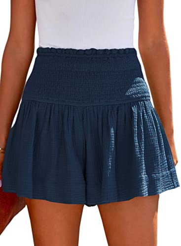 "Entdecke die perfekten Tincini Damen Shorts für den Sommer! Elastisch, bequem & stylish – High Waist Rüschen Strandshorts in Marineblau. Ideal für Freizeit & Sweatpants-Look! #Sommermode #Shorts"