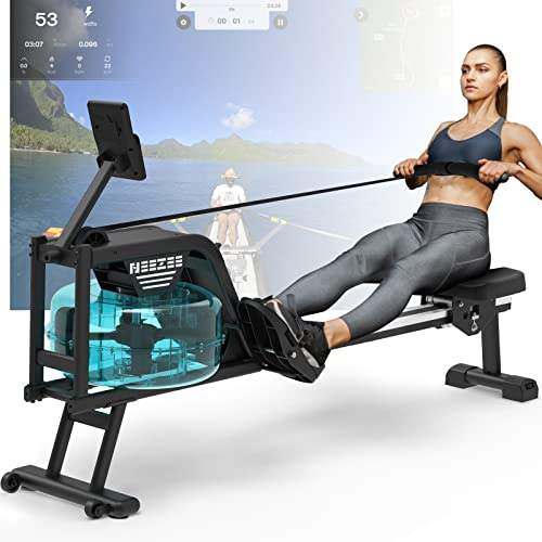 Entdecke das Neezee Rudergerät für zuhause: Profitiere von Wasserwiderstand, Bluetooth-Monitor, Tablet-Halterung & max. 150kg Belastung! Ideal für effizientes Training! #Fitness #Rudern #HomeGym