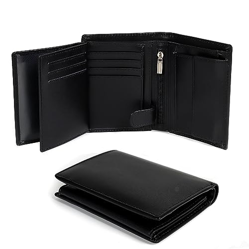 TAN.TOMI Geldbörse Herren, Vertikalschnitt Portmonee Herren,Portemonnaie mit Münzfach Fächer Geldbeutel und RFID Schutz, Slim Wallets for Men,Echtem Leder Geldbeutel für Männer Brieftasche,Schwarz.