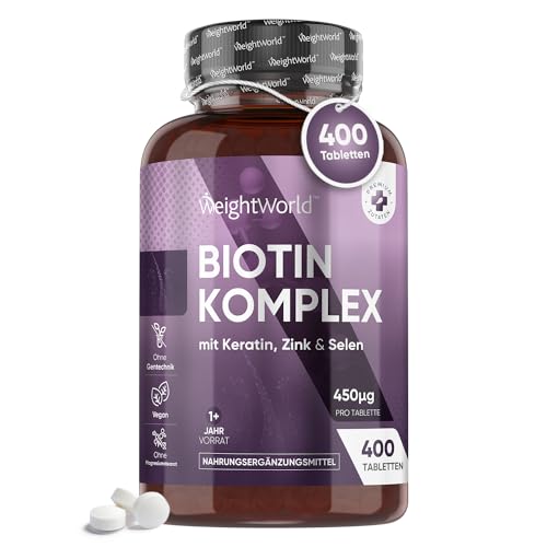 📍 **Biotin Komplex mit Keratin, Selen, Zink - 400 vegane Tabletten - 1+ Jahre Vorrat - Für Haare, Haut, Nägel & Bart - Natürliches D-Biotin für Frauen & Männer - Unterstützt Haarwachstum - WeightWorld**