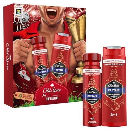 Old Spice Fußball Kulturbeutel Geschenkset für Männer, Captain Deodorant Bodyspray 150ml, Duschgel 250ml