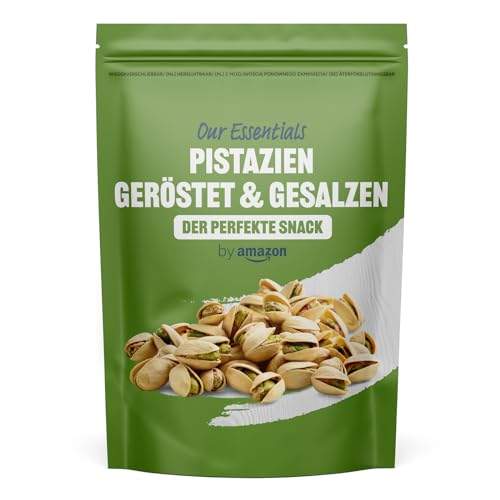 "Genieße die knusprigen by Amazon Pistazien - geröstet & gesalzen, 500g voller Geschmack! Perfekt für Snacks und Partyideen! 🌰✨ #Snacks #Pistazien #byAmazon"