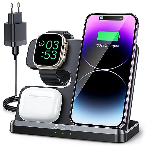 "Erleben Sie die Zukunft des Ladeens mit dem JARGOU 3-in-1 Kabellosen Ladegerät! Induktive Station für iPhone 16-11 & Apple Watch 10-4. #WirelessCharging #TechGadgets #Apple"