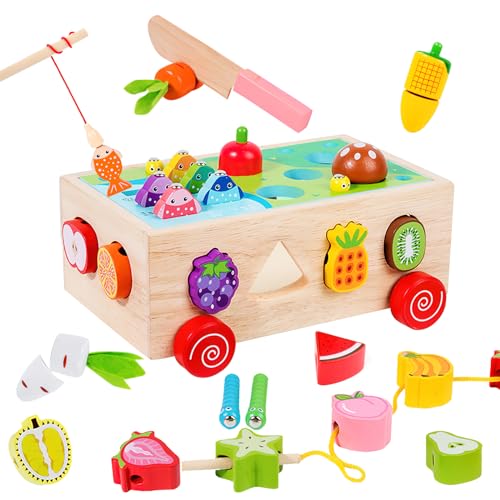 ZoneYan Karottenernte Spielzeug, Baby Kinder Montessori Spielzeug, Sortier und Stapelspielzeug Aus Holz Spielzeugauto, Bauernhof Holzpuzzle, Magnetisches Angelspielzeug, Motorikspielzeug Baby 1+ Jahr