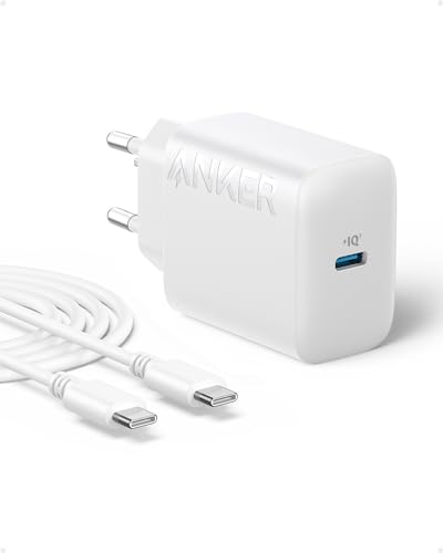 Anker 20W USB C Ladegerät, Anker USB-C Wandladegerät, Kompatibel mit iPhone 16/15/15 Plus/iPhone 15 Pro/iPhone 15 Pro Max/iPad Pro 12.9" / 11" / iPad Air 5 und mehr (Mit 150cm USB-C Kabel)