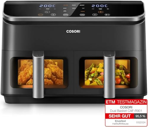 "Entdecke die COSORI Heißluftfritteuse 8-in-1: Doppelkammer Airfryer XXL 8,5 L mit Sichtfenster! Perfekte gesunde Mahlzeiten für 1-5 Personen & 50 energiefreundliche Rezepte! #Airfryer #HealthyCooking"