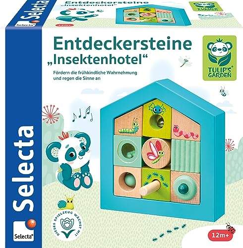 "Gestalte deinen Garten mit dem bunten Selecta 62087 Tulips Garden! 🌸🐞 Entdeckersteine & Insektenhotel – 11 Teile aus Holz für kreative Naturliebhaber! #Garten #Naturspielzeug #Selecta"