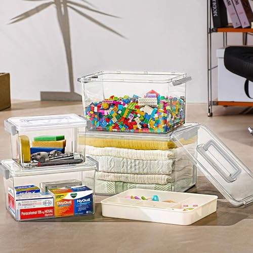 Entdecken Sie die GUDEMAY 4er-Set Aufbewahrungsboxen! Ideal für Küchen, Kühlschrank, Schränke & Bad. Robuste, transparente Plastikboxen mit sicheren Verschlüssen und Griff! #Ordnung #Aufbewahrung #Küchenzubehör