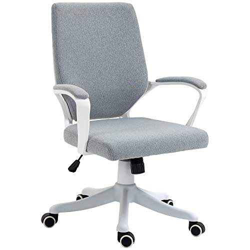 Vinsetto ergonomischer Bürostuhl mit Wippenfunktion, höhenverstellbar, gepolstert, 360-Drehräder, Grau-Weiß, 62x69x92-100 cm