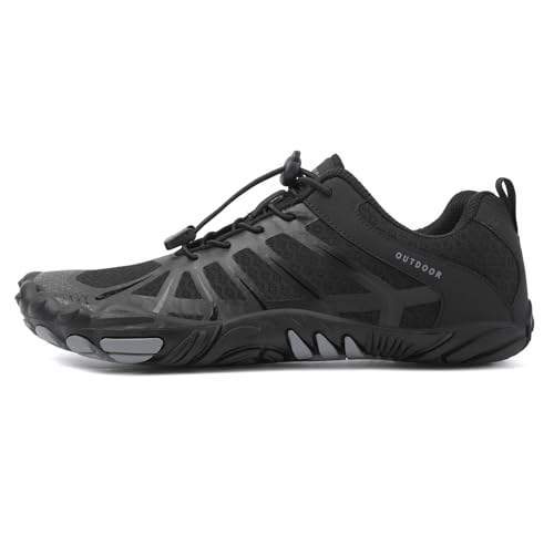 Barfußschuhe Herren Damen, bequeme Zehenschuhe, rutschfeste Traillaufschuhe, Fitnessschuhe schwarz, 41 EU