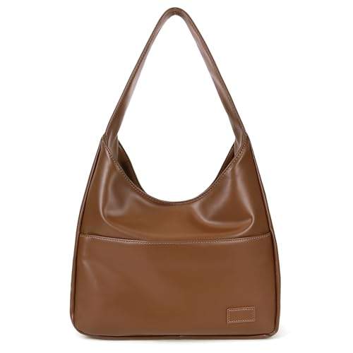 Kunstleder-Tragetasche für Damen, Schultertasche, College-Tragetasche, Leder, Hobo-Handtasche, Arbeitstasche, Braun, Einheitsgröße