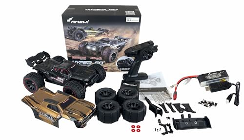 🚀 Entdecke den Amewi 22659 Hyper GO Truggy – leistungsstarker Brushless 4WD 1:14 RTR in stylischem Schwarz! 🖤 Mit Wheelie-Bar & Ersatzteilen, goldfarbener Karosserie. #RCCar #Offroad #Action