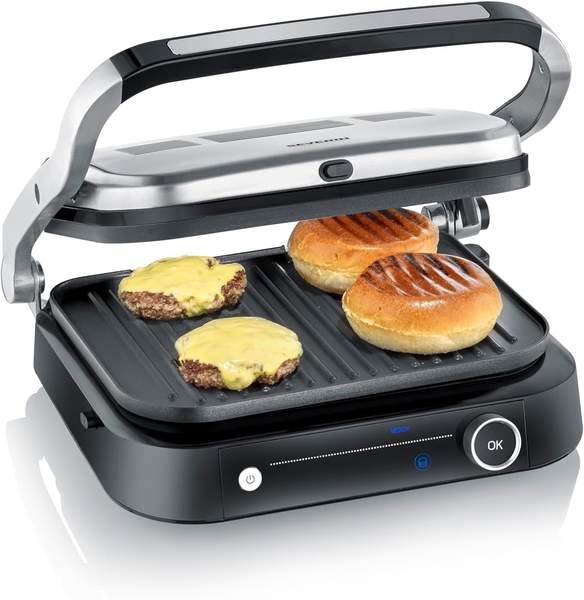 severin sevini pro kontaktgrill sandwichmaker panini grill 1800 w schwarz/silber