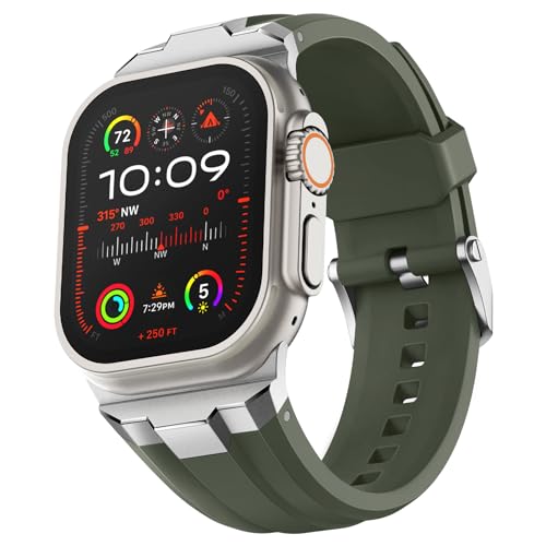 📍 **Suitisbest Strap Compatible with Apple Watch Ultra 2 / Ultra 49 mm, Series 9/8/7 45 mm, Series SE/6/5/4 44 mm and Series 3/2/1 42 mm, Silicone Band with 316L Stainless Steel Connector**