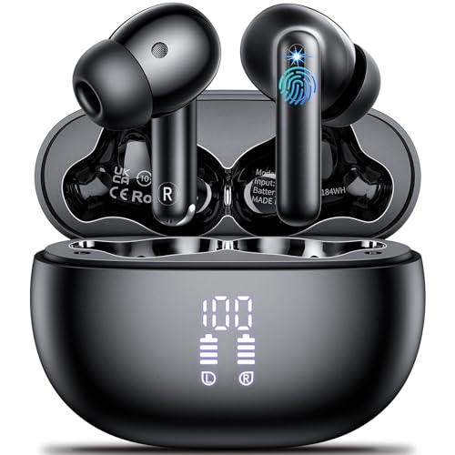 "Entdecke die besten Bluetooth 5.3 In-Ear Kopfhörer: HiFi Stereoklang, 4 ENC Noise Cancelling Mics & 42H Akkulaufzeit! 💧IPX7 wasserdicht + LED Ladekoffer! #BluetoothKopfhörer #HiFiSound #Kabellos"