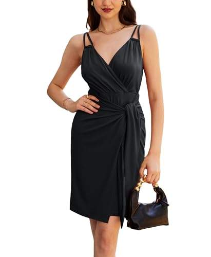 Damen Elegantes Cocktailkleid Ärmellose V Ausschnitt Doppeltem Träger Abendkleid Schwarz S