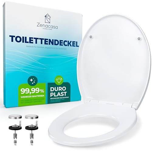 Zenacasa® Premium Toilettendeckel mit absenkautomatik antibakteriell oval weiß - Duroplast WC Sitz mit Absenkautomatik