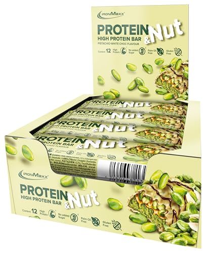 Entdecke den IronMaxx Protein & Nut Riegel – Pistazie trifft weißen Schokolade! 💪🥜 12 x 45g voller Geschmack: glutenfrei, ohne Zuckerzusatz & palmölfrei! #ProteinSnack #FitnessEssen #IronMaxx