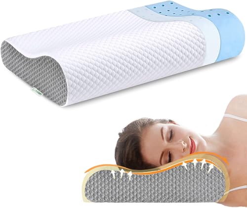 Ecosafeter 2024 neues Upgrade Memory Foam Kopfkissen Orthopädisches Nackenstützkissen für Seiten- und Rückenschläfer Bambus Bezug Ergonomisches Nackenkissen für HWS