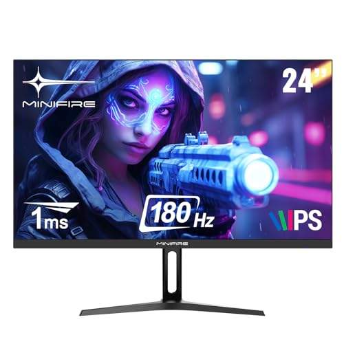 Minifire 24 Zoll Gaming Monitor, 180 Hz, 1ms, AdaptiveSync, IPS, FHD, 2xHDMI, DP 1.4, sRGB 110%, HDMI Kabel enthalten