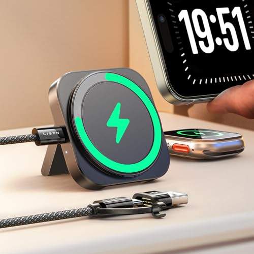 Entdecke die LISEN Induktive Ladestation: Das tragbare Magsafe Ladegerät für Apple Watch, iPhone 16 & AirPods! Perfekt für Reisen! #WirelessCharger #MagSafe #AppleLadestation #TechGadgets