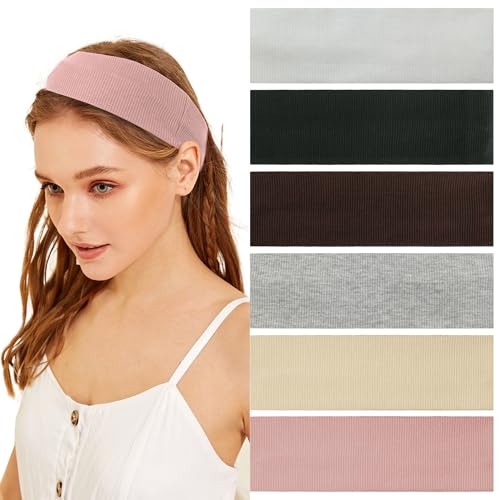 Stirnbänder,6 Stück Breite Haarband, Damen Elastisch Stirnband,Stirnband zum Schminken und Waschen,Spa Yoga Sport Dusche, 6 Farben