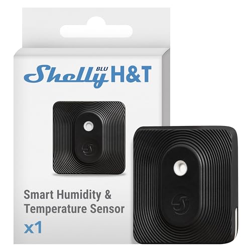 "Entdecken Sie den Shelly Blu H&T Schwarz: Bluetooth-Temperatur- & Luftfeuchtigkeitssensor, spritzwassergeschützt (IP54), mit App für iOS & Android und sicherer Verschlüsselung! #SmartHome #Tech"