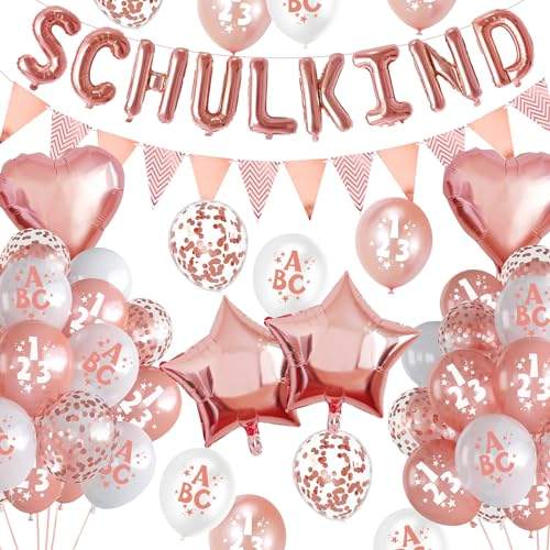 🌟🎈Perfekte Einschulung! YEJIKJ Deko-Set für Mädchen: Rosa Ballon, Banner & Zuckertüte mit ABC & 123 🎉✨—Ideal für Schulanfang und Einladungen! #Einschulung #Schulkind #Deko #Zuckertüte #Schuleinführung