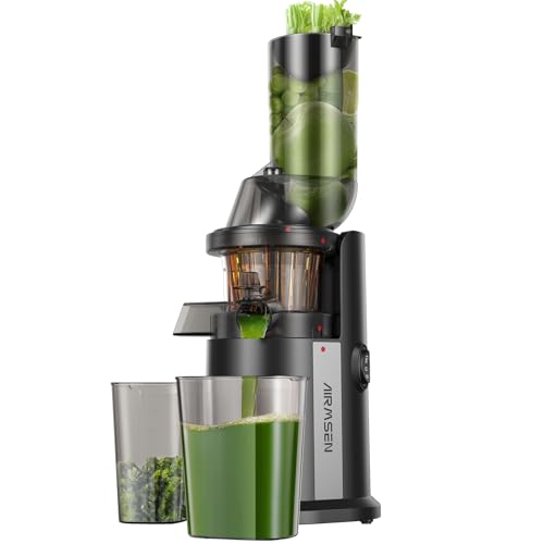 "Entdecke den AIRMSEN Slow Juicer: Saftige Entsafter für Obst & Gemüse, 82mm Einfüllöffnung für ganze Früchte, max. 450W, BPA-frei. Perfekt für gesundes Leben! 🍏🥕 #Saft #Entsafter #Gesundheit"