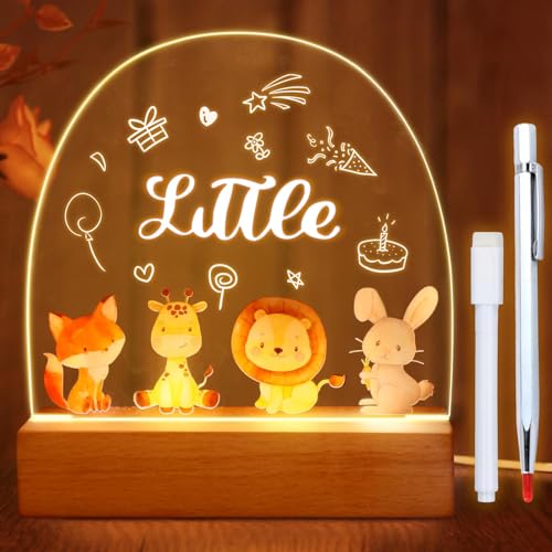 SIMSPEAR Nachtlicht Kinder, Personalisiertes Nachtlicht für Baby, LED Nachtlicht mit Niedlichen Tieren, Acryl Schlafzimmer Nachttischlampe für Kinder, Baby, Perfekte Geburtstags, Weihnachtsgeschenke