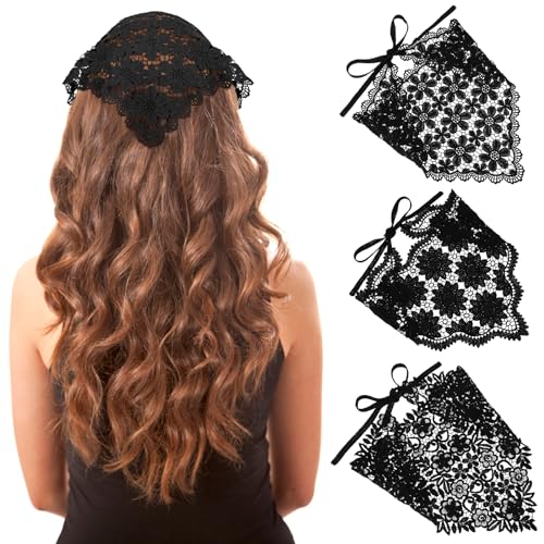 3 Stück Kopftuch Dreieck Damen Spitzen 1950er Jahre Bandana Retro Haarband Stirnband Quaste Dreieck Retro Bandana Gänseblümchen Häkel Kopftücher Damen Haartücher