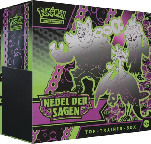 Entdecke die Top-Trainer-Box Karmesin & Purpur: Nebel der Sagen! 🐾✨ Hol dir die exklusive Promokarte, 9 Boosterpacks & mehr. #Pokémon #TCG #Sammlerstücke #Karmesin #Purpur