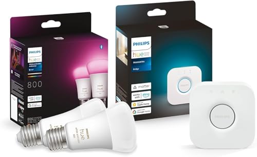 Erleuchte dein Zuhause mit Philips Hue!🌈 2er Pack E27 LED Lampen mit 16 Mio. Farben, 800lm. Smart steuern via App, Schalter & Sprache! #PhilipsHue #SmartHome #LED #Ambiente #Beleuchtung