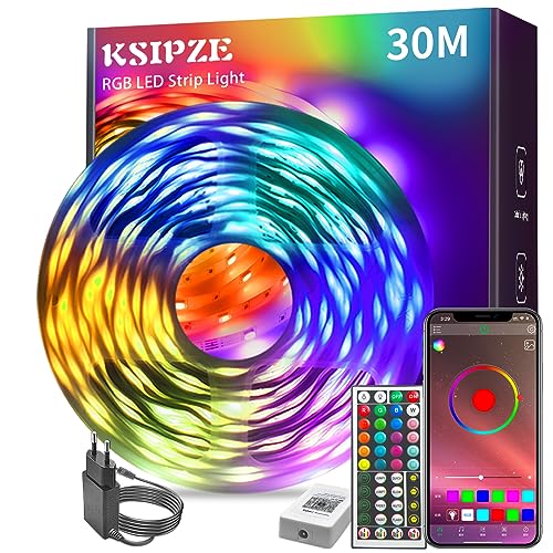 🎉 Verwandle dein Zimmer mit dem KSIPZE 30m RGB LED Strip! 🌈 Mit Bluetooth, Musik-Sync, Timer und Dimm-Funktion. Perfekt für Party und Dekoration! 🕺✨ #LEDStrips #RGB #PartyDeko