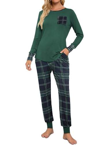 "Entdecke den perfekten Fuakesor Damen Schlafanzug für Herbst/Winter! 🛌✨ Bequemes Pyjama Set mit karierter Hose in Grün. Ideal für kuschelige Nächte! #Schlafanzug #Loungewear #Nachtwäsche"