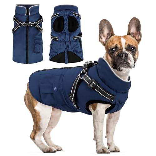 Woiil Hundemantel Thermo, wasserdicht, winddicht, für große Hunde, winterjacke, Navyblau, Größe L